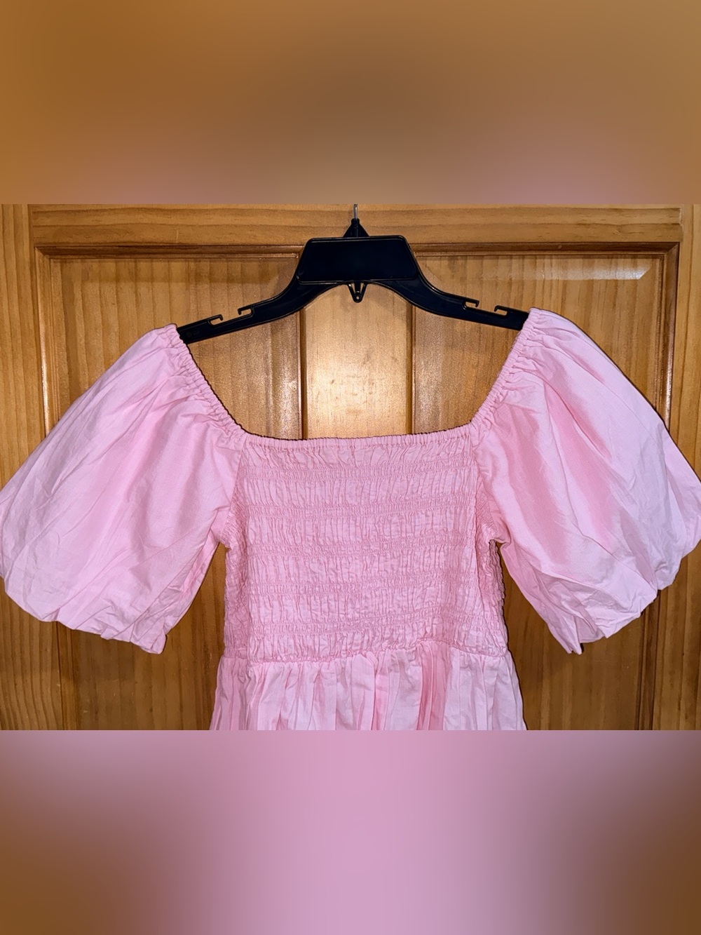NWT Simply Southern Pink Smocked Square-Neck Puff Sleeve Scalloped Blouse-S - Picture 9 of 13